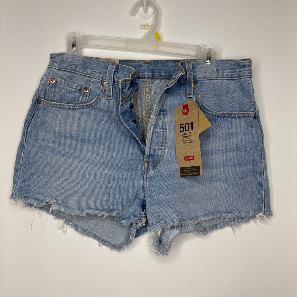 Levi's Light Blue Frayed Jean Shorts